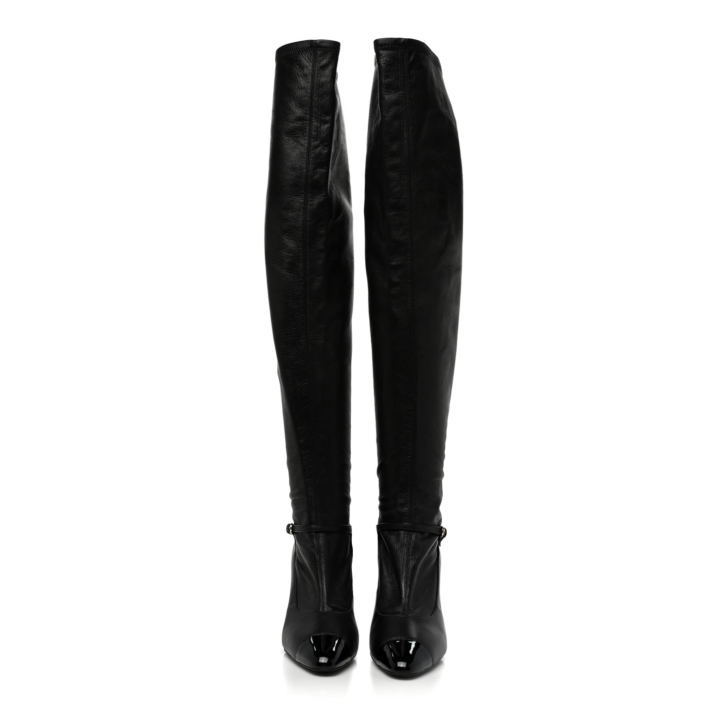 Calfskin Patent Cap Toe Pearl High Boots 38.5 Black