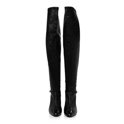 Chanel Calfskin Patent Cap Toe Pearl High Boots 38.5 Black 2 of 9