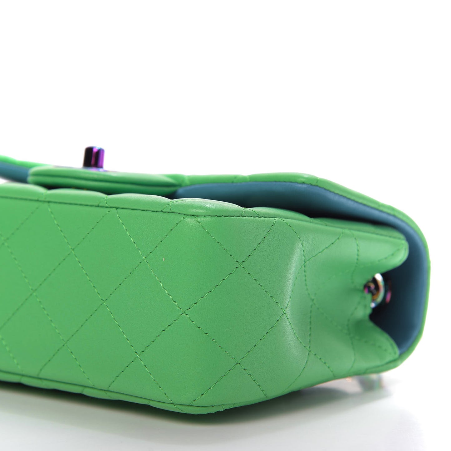 Lambskin Quilted Mini Rectangular Flap Green Blue