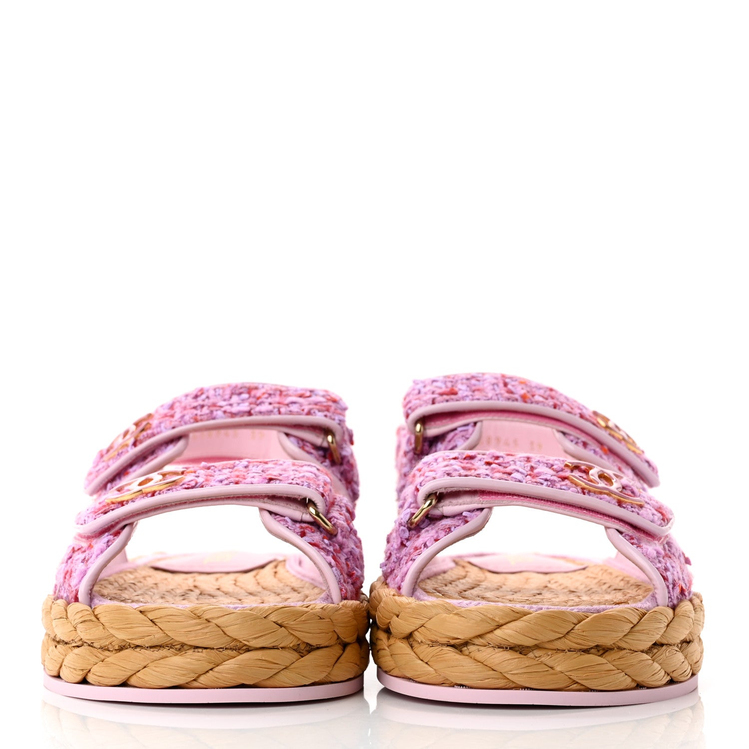 Chanel Tweed Patent Calfskin Velcro Dad Sandals 39 Light Purple Pink Red 2 of 9