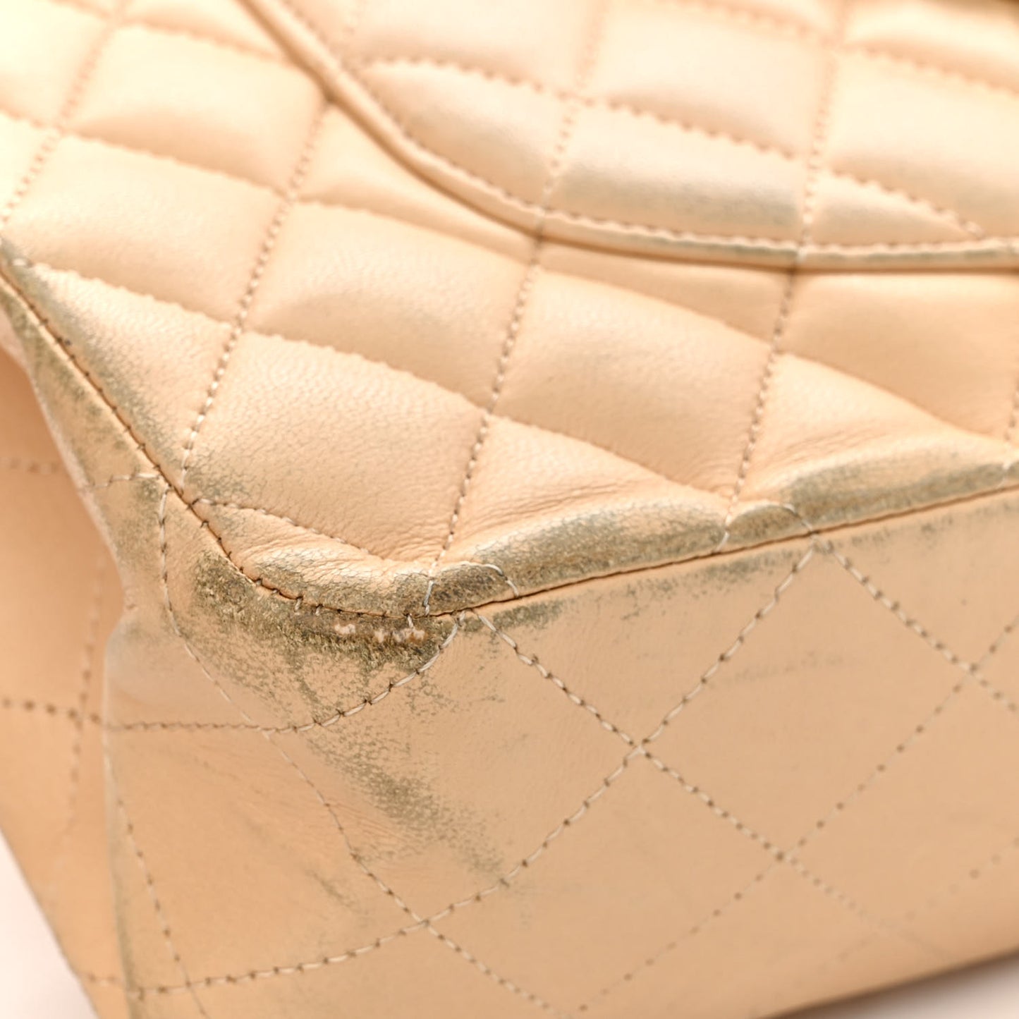 Lambskin Quilted Medium Double Flap Beige