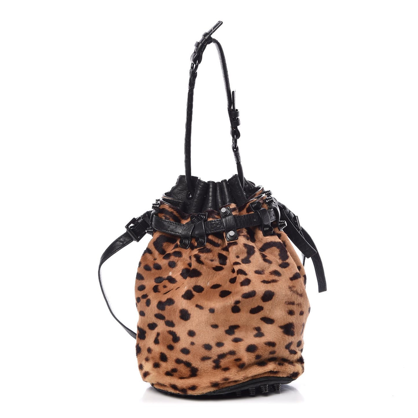 Pebbled Lambskin Pony Hair Leopard Diego Bucket Bag Black Hardware