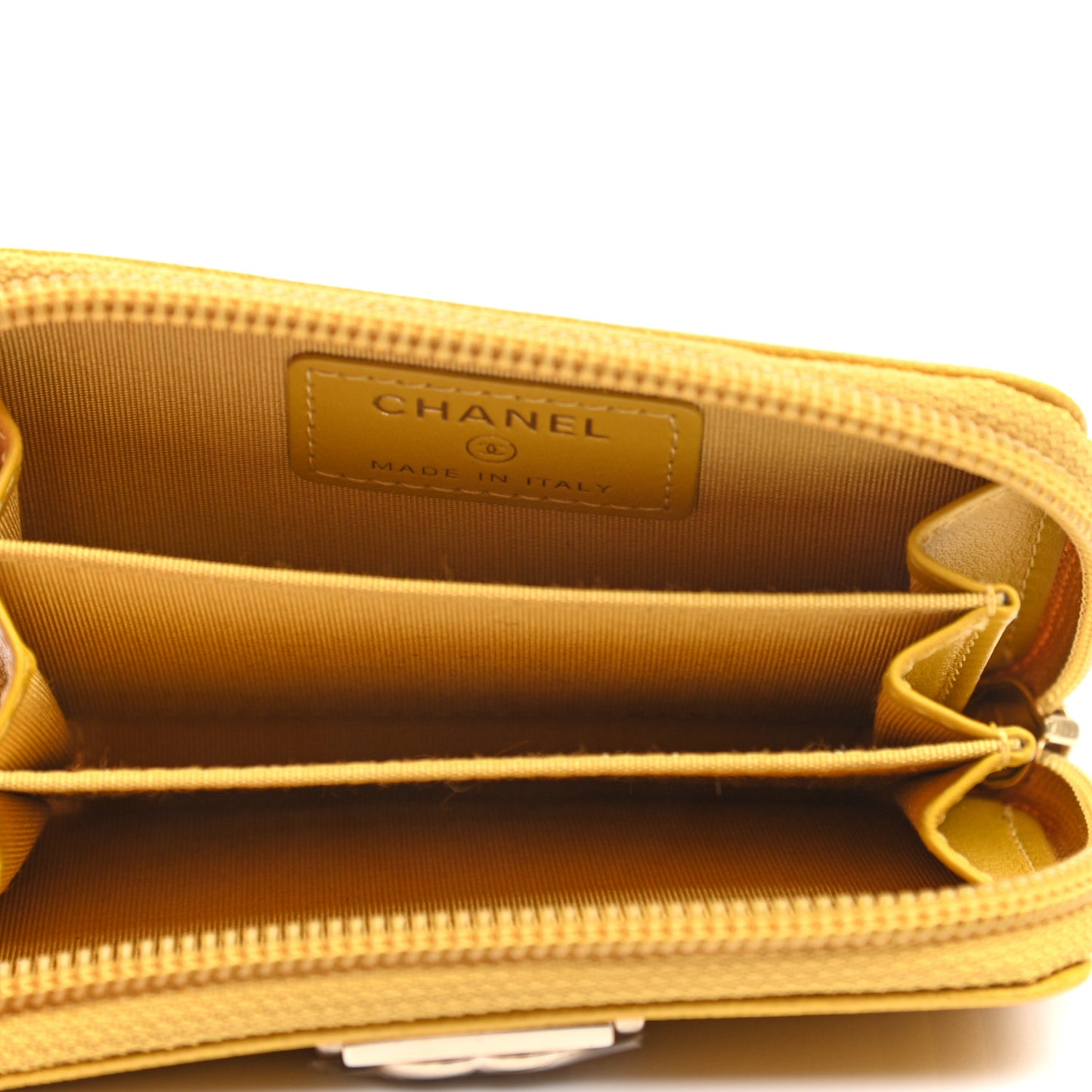 Caviar Chevron Quilted Boy Zip Around Coin Purse Wallet Yellow