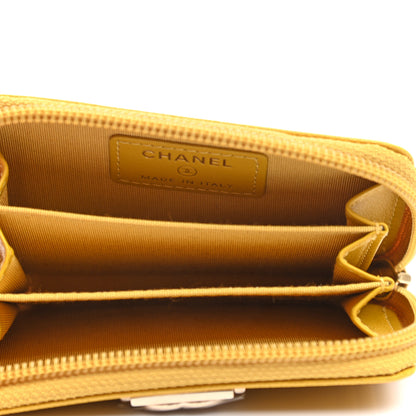 Chanel Caviar Chevron Quilted Boy Zip Around Coin Purse Wallet Yellow 5 of 7