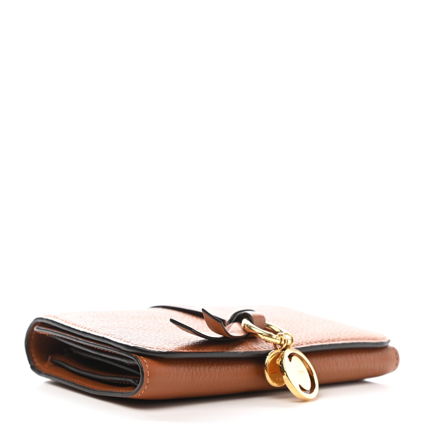 Calfskin Alphabet Compact Wallet Caramel