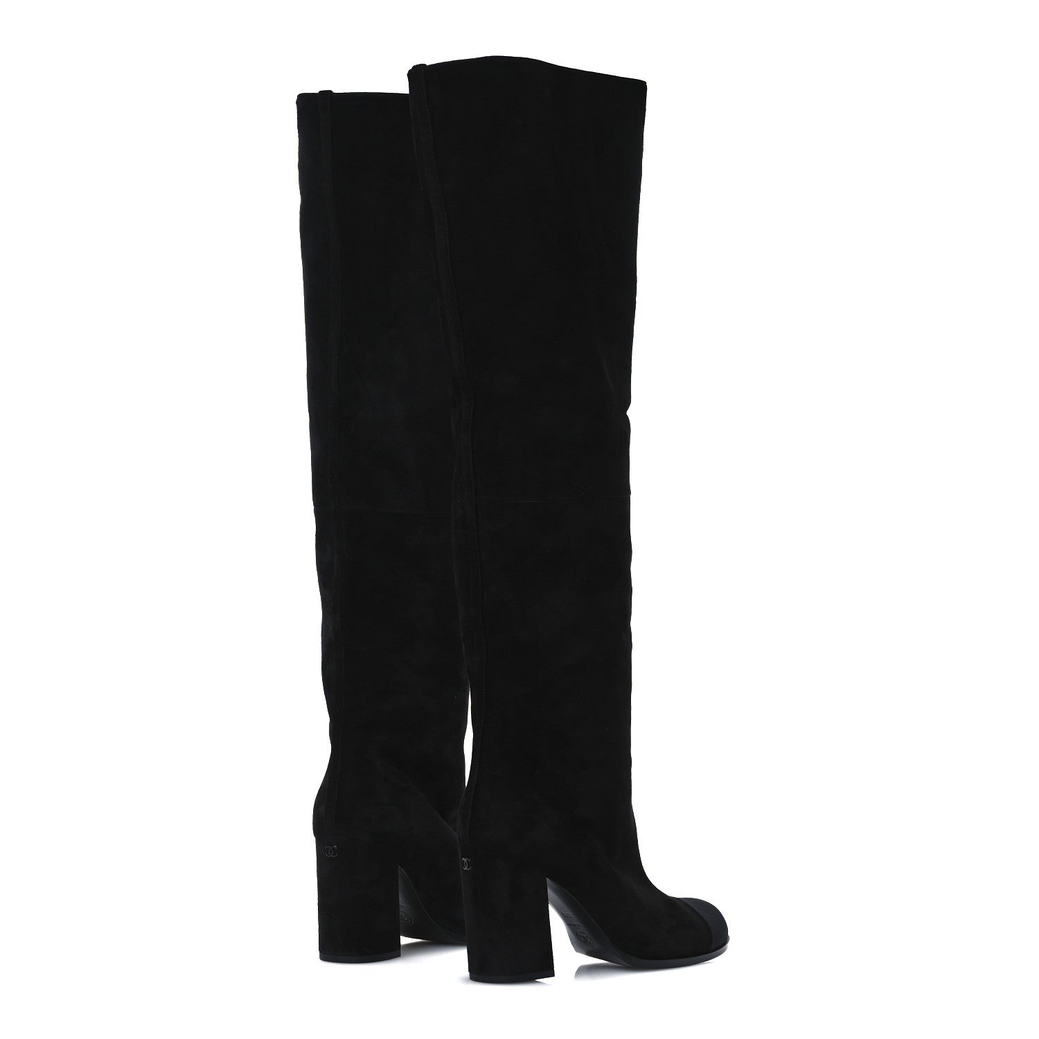 Chanel Suede Calfskin Grosgrain High Boots 38.5 Black 5 of 9