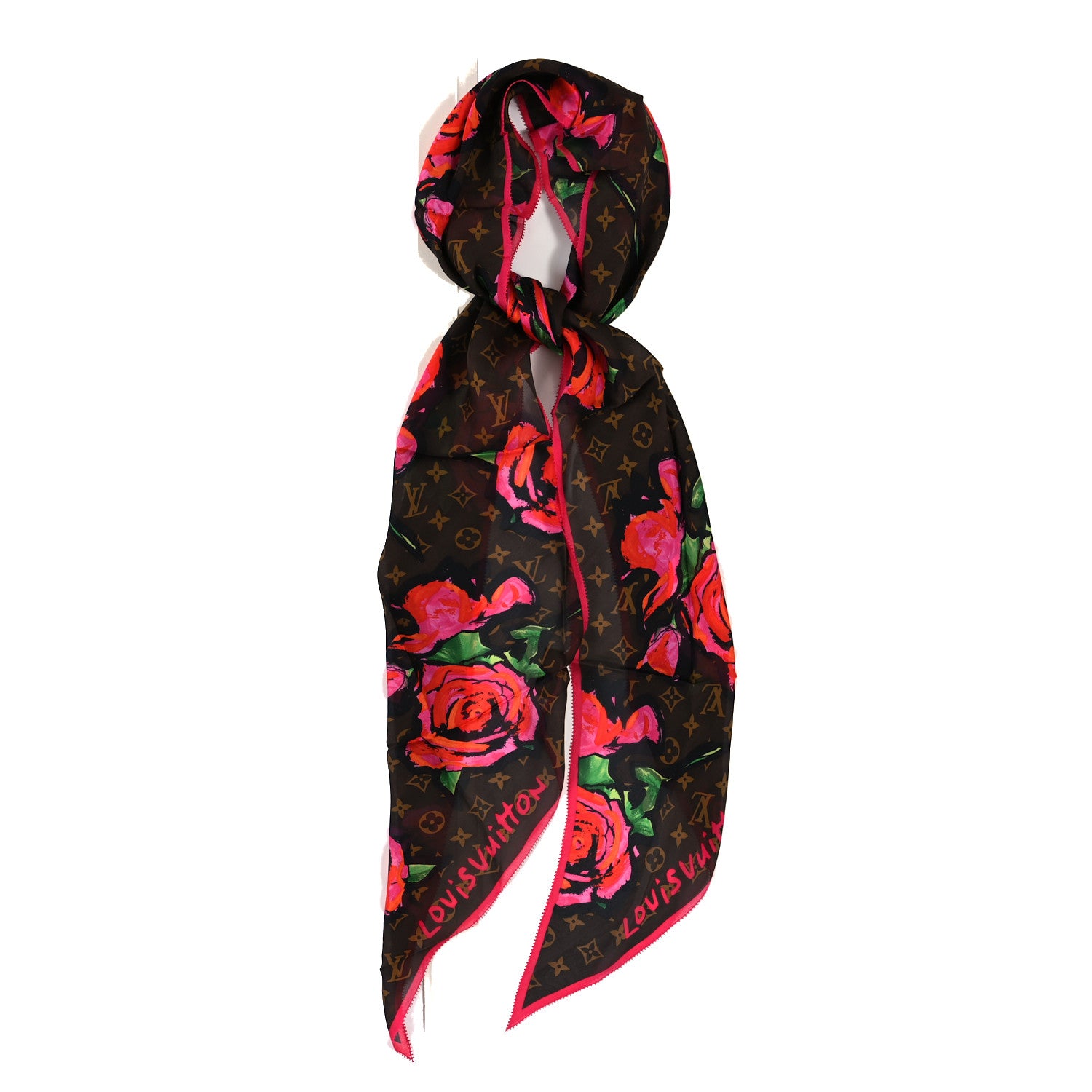 Louis Vuitton Silk Monogram Roses Scarf Marron 1 of 3