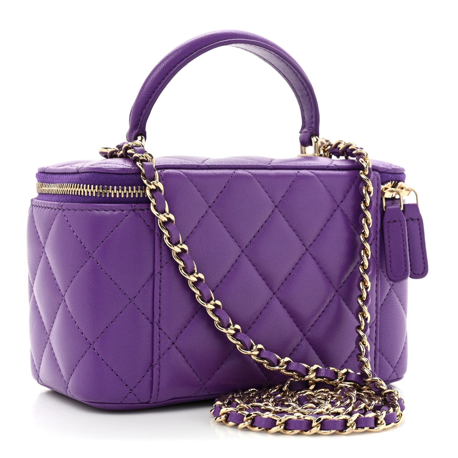 Chanel Lambskin Quilted Small Top Handle Vanity Case With Chain Purple 3 of 11