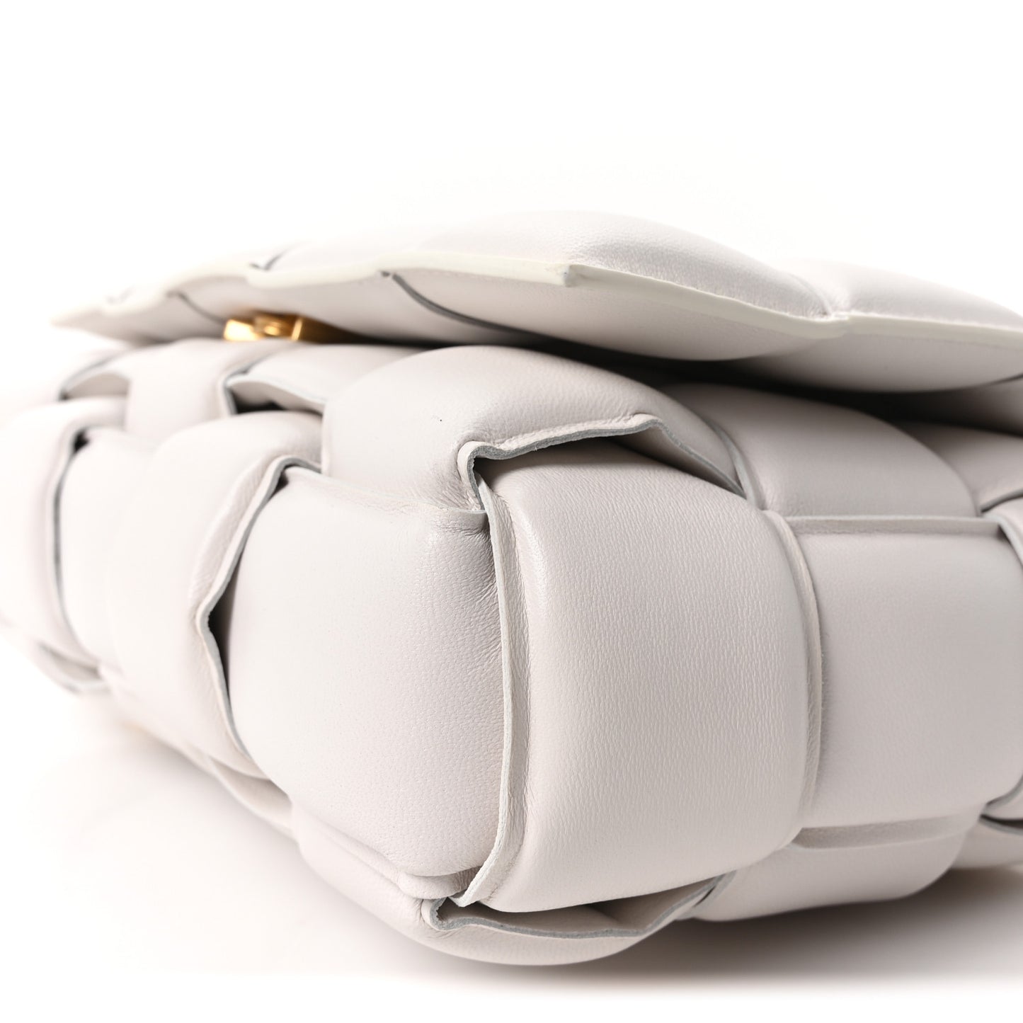 Lambskin Maxi Intreccio Padded Chain Cassette Crossbody Bag White
