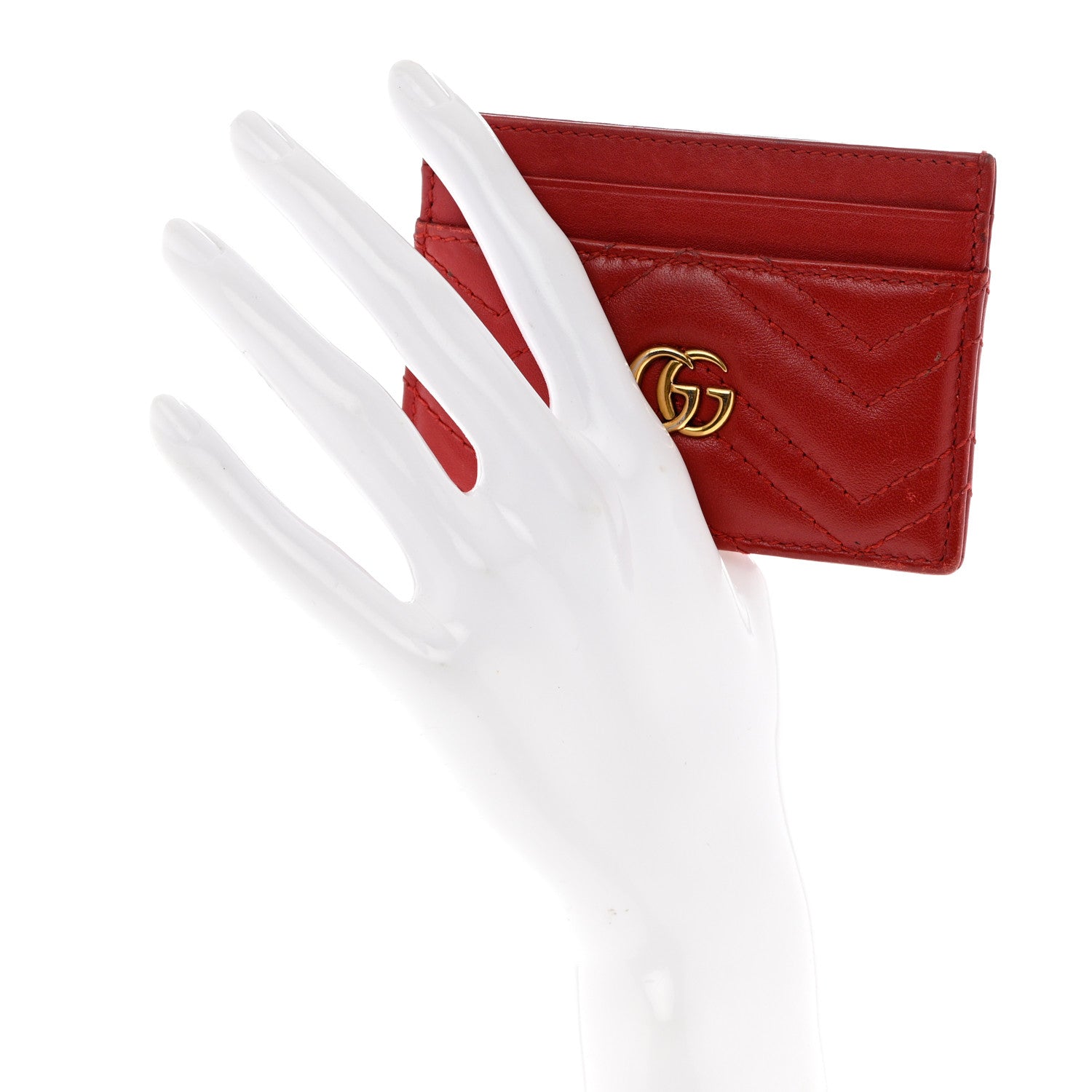 Gucci Calfskin Matelasse GG Marmont Card Holder Hibiscus Red 2 of 11