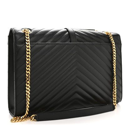 Saint Laurent Grain De Poudre Matelasse Chevron Large Monogram Satchel Black 3 of 11