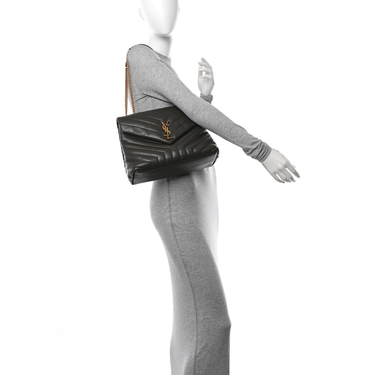 Saint Laurent Calfskin Y Quilted Monogram Medium Loulou Chain Satchel Pebble 2 of 11