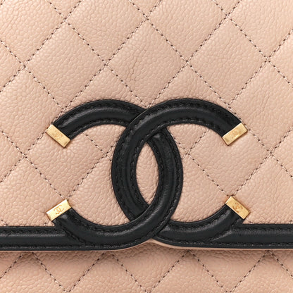 Chanel Caviar Quilted Medium CC Filigree Flap Beige Black 8 of 10