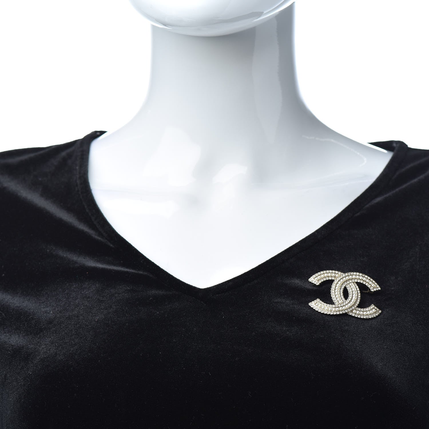 Chanel Pearl Crystal Lace Camellia CC Brooch Gold 2 of 4
