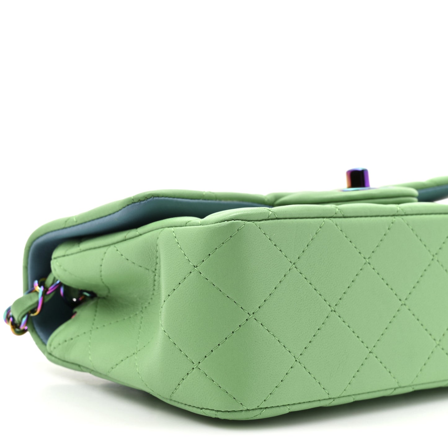 Lambskin Quilted Mini Rectangular Flap Green Blue