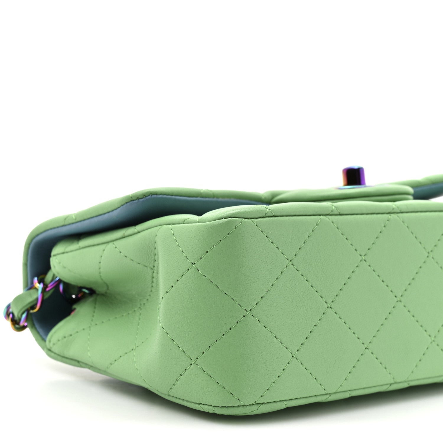 Chanel Lambskin Quilted Mini Rectangular Flap Green Blue 9 of 9