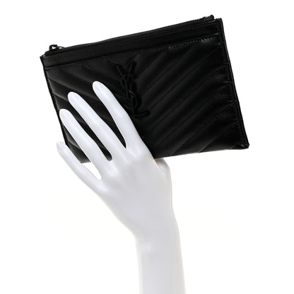 Saint Laurent Grain De Poudre Chevron Monogram Bill Pouch Black 2 of 8