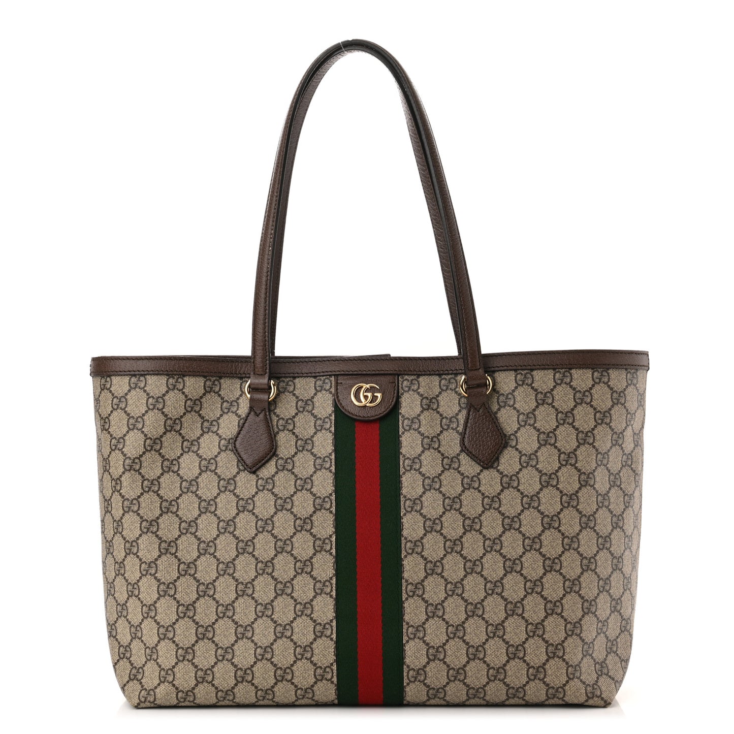 GG Supreme Monogram Textured Calfskin Web Medium Ophidia Shopping Tote Beige Ebony New Acero