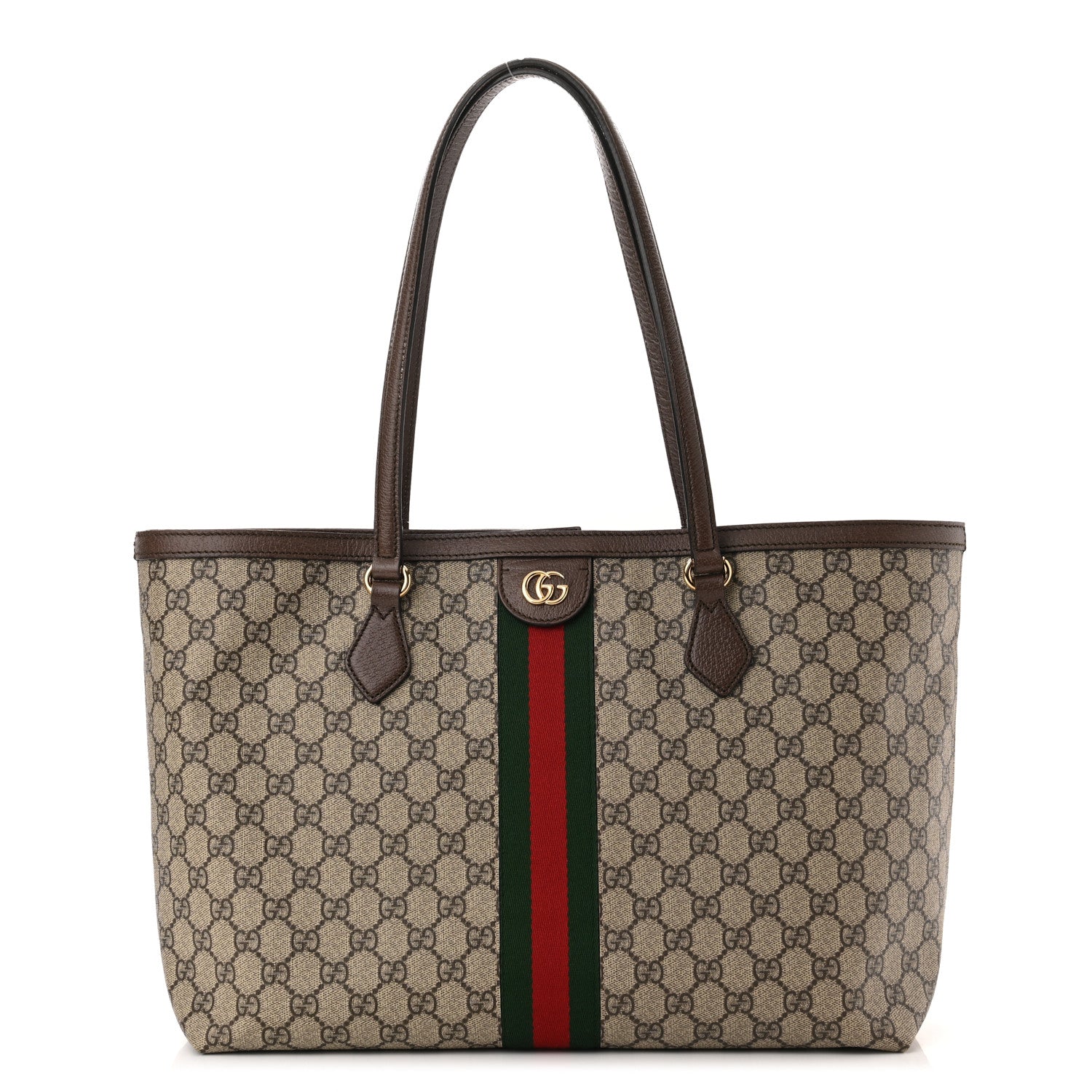 Gucci GG Supreme Monogram Textured Calfskin Web Medium Ophidia Shopping Tote Beige Ebony New Acero 1 of 10
