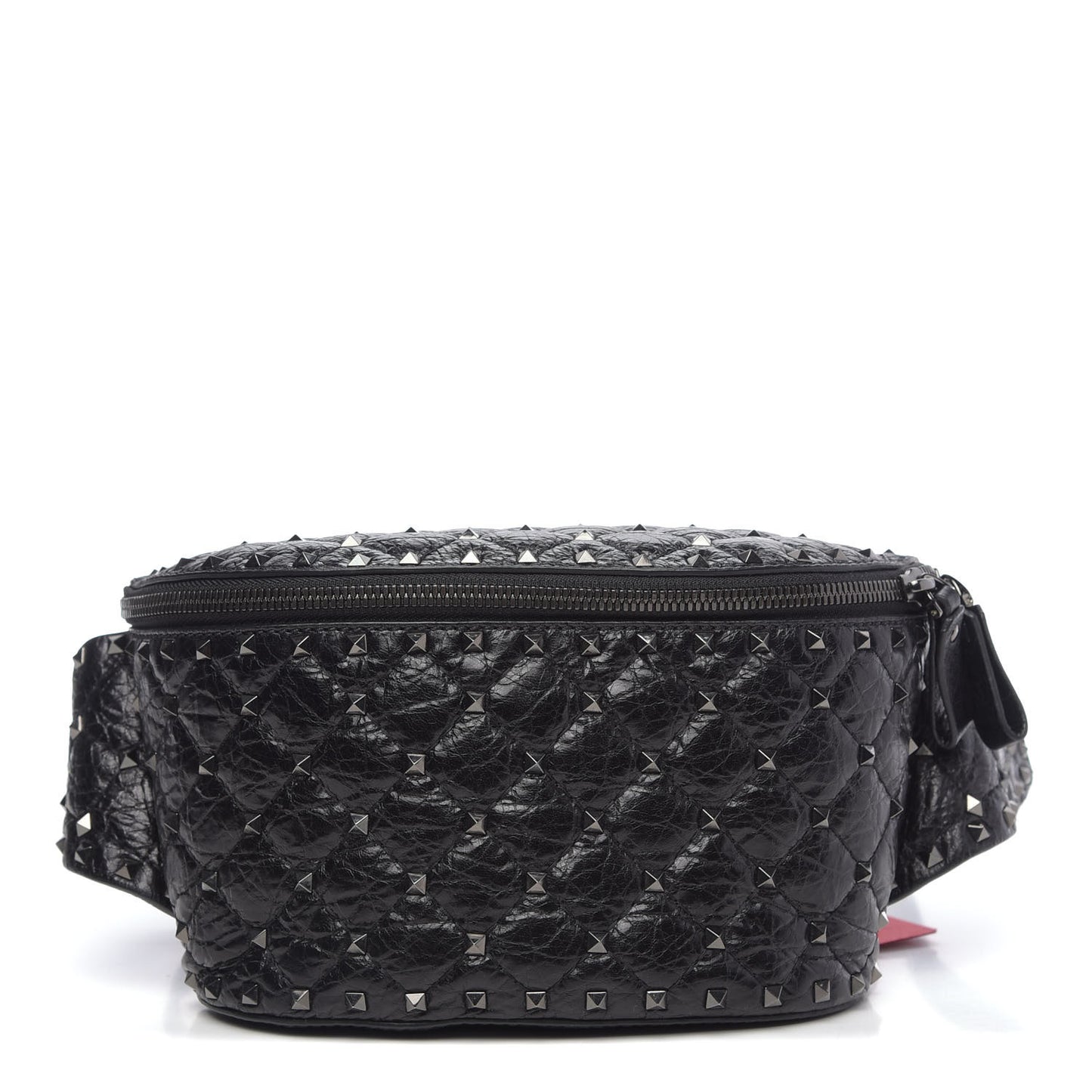 Craquele Nappa Rockstud Spike Belt Bag 85 Black