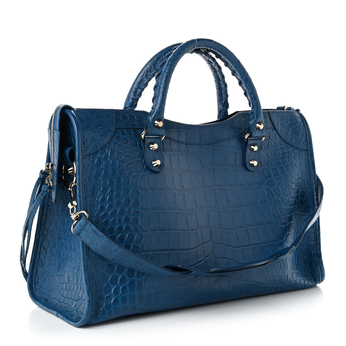Balenciaga Calfskin Crocodile Embossed Classic Silver Hardware City Bleu Marine 4 of 12