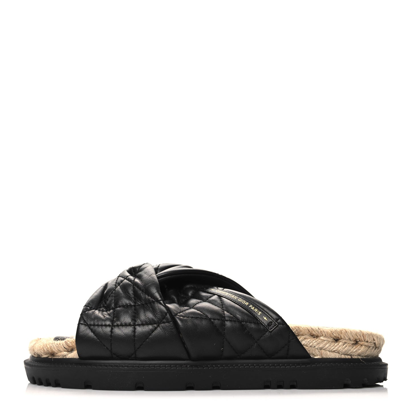Calfskin Cannage Dtwist Espadrille Platform Sandals 38 Black