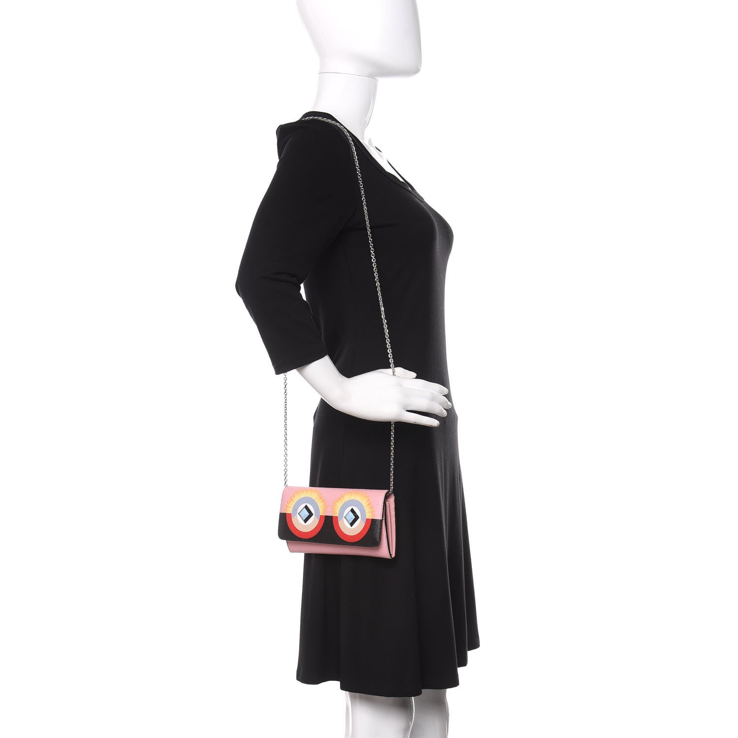 Fendi Vitello Elite Century Hypnoteyes Studded Continental Wallet On Chain Bubblegum Multicolor 2 of 9