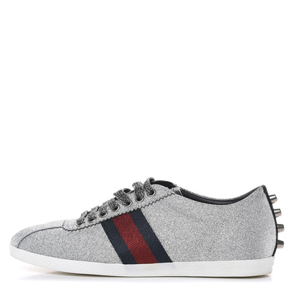 Gucci Glitter Fabric Studded Web Sneakers 38 Silver 1 of 9