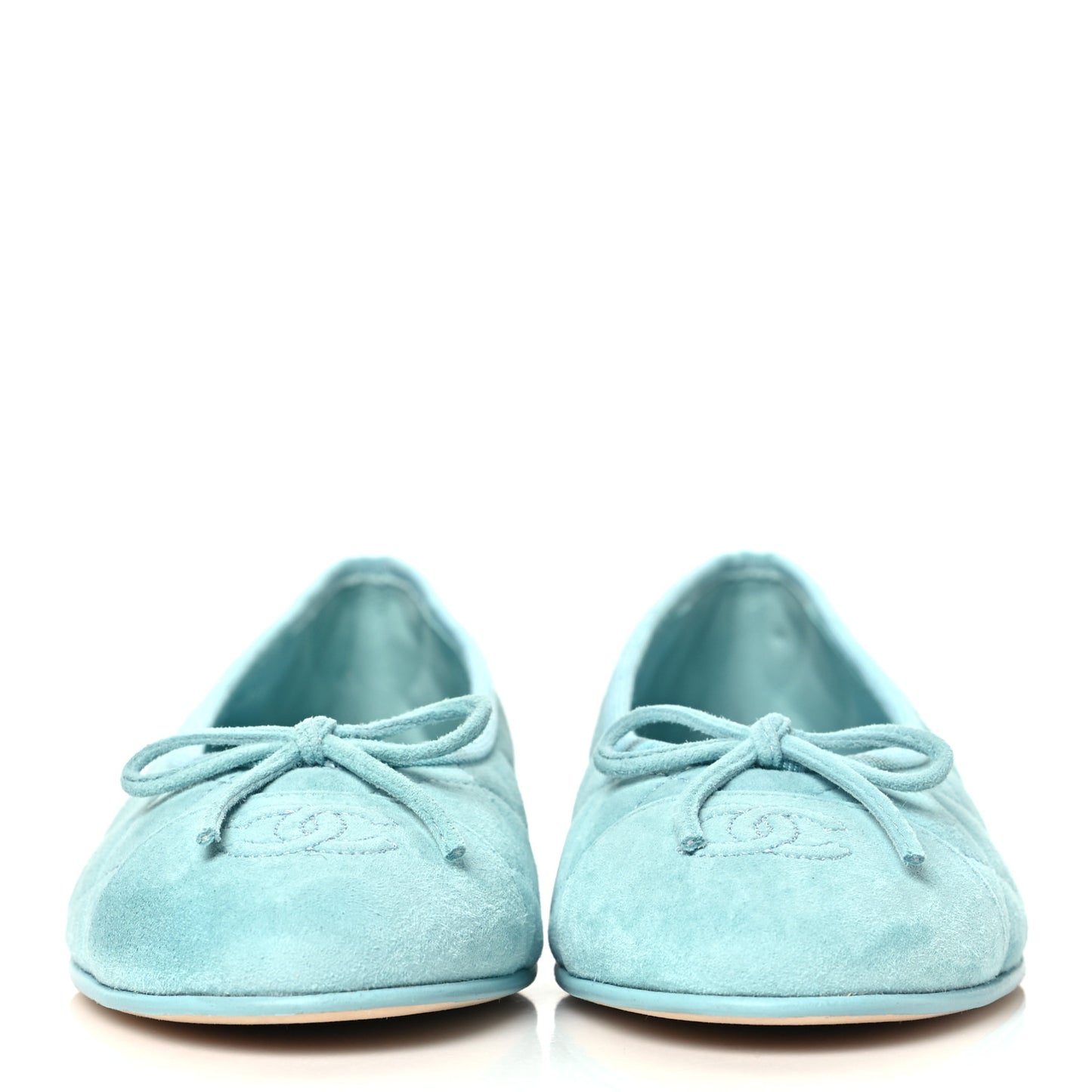 Suede Calfskin Quilted Cap Toe CC Ballerina Flats 37 Light Blue