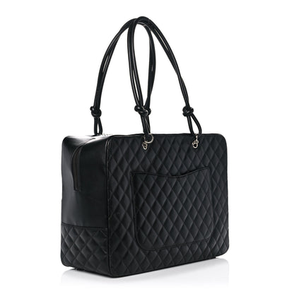 Chanel Calfskin Quilted Jumbo Cambon Bowler Black White 3 of 10