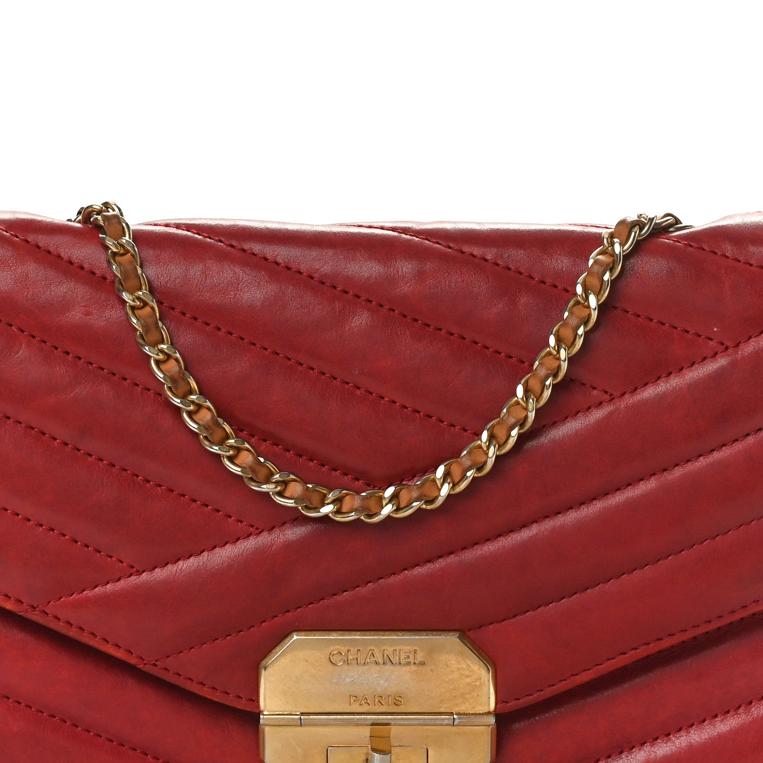 Chanel Calfskin Chevron Quilted Gabrielle Flap Red 8 of 11