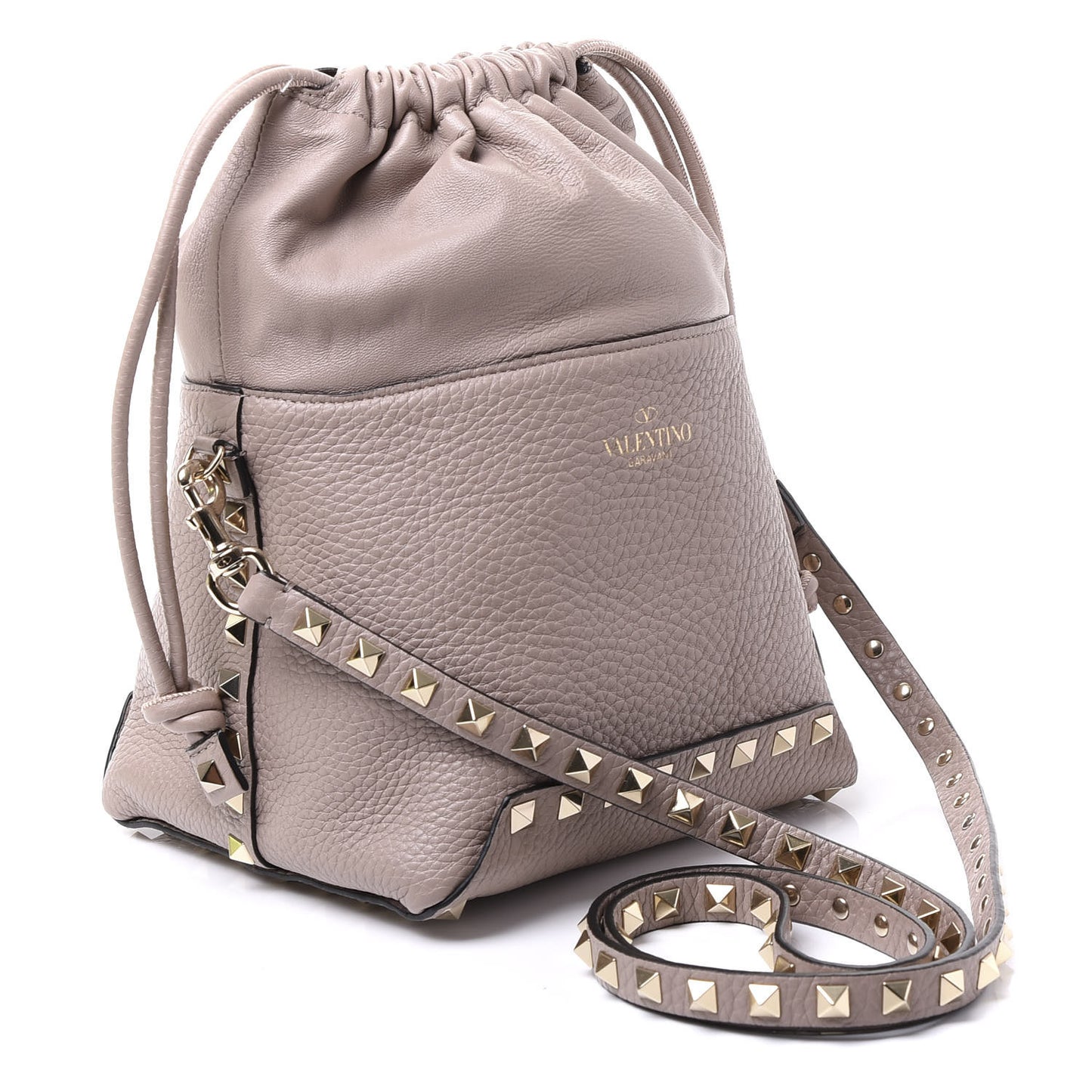 Grained Calfskin Rockstud Mini Bucket Bag Poudre