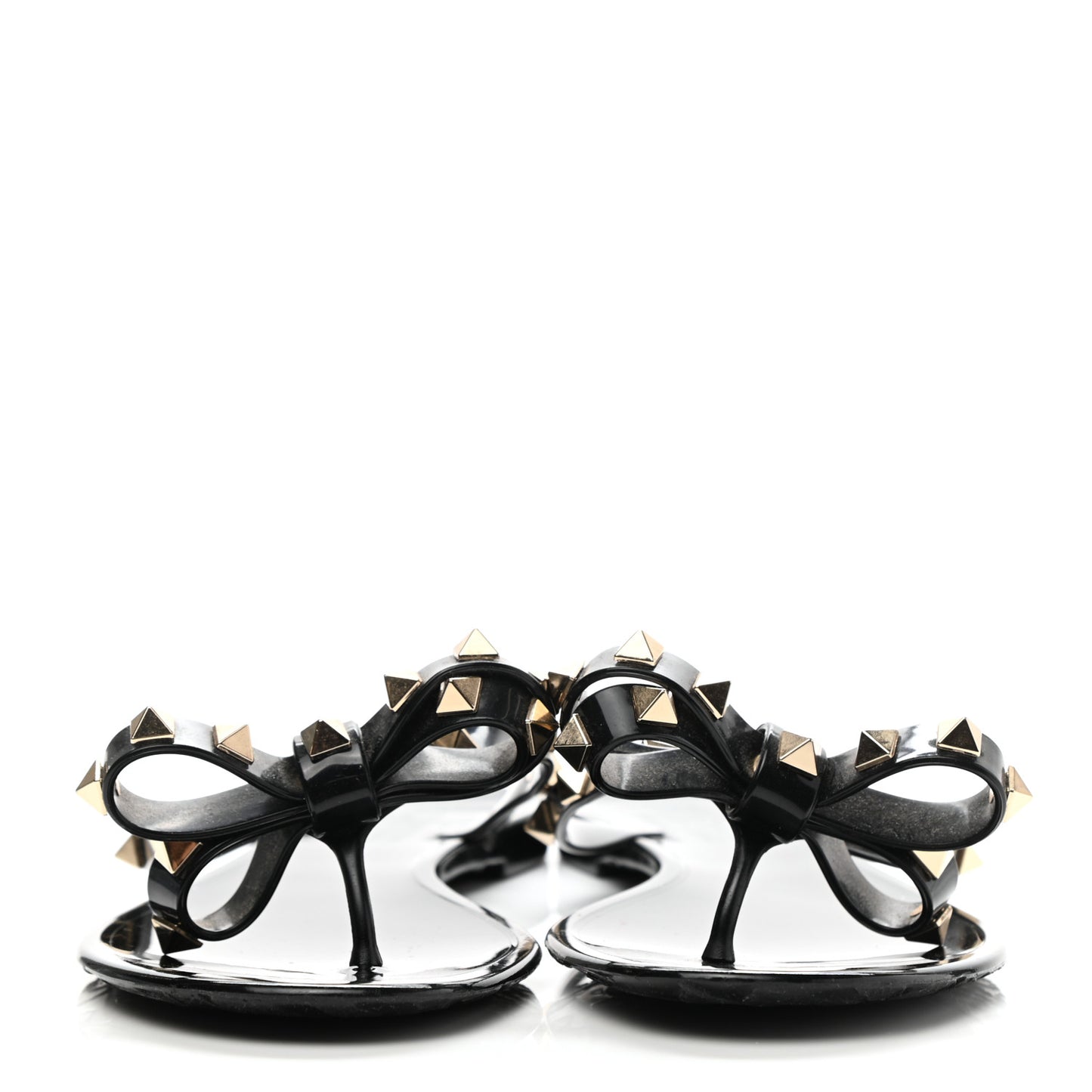 PVC Jelly Rockstud Bow Thong Sandals 35 Black