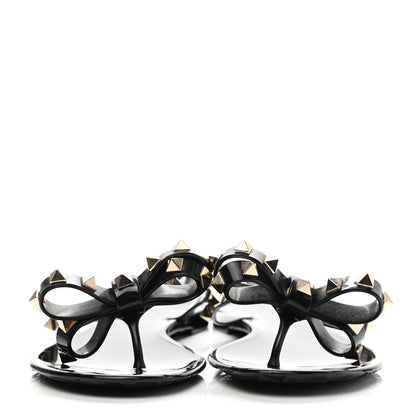 Valentino Garavani PVC Jelly Rockstud Bow Thong Sandals 35 Black 2 of 9