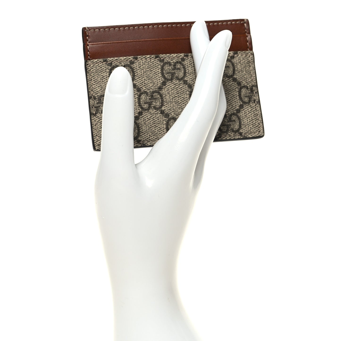 GG Supreme Monogram Calfskin Card Holder Beige Ebony Cuir