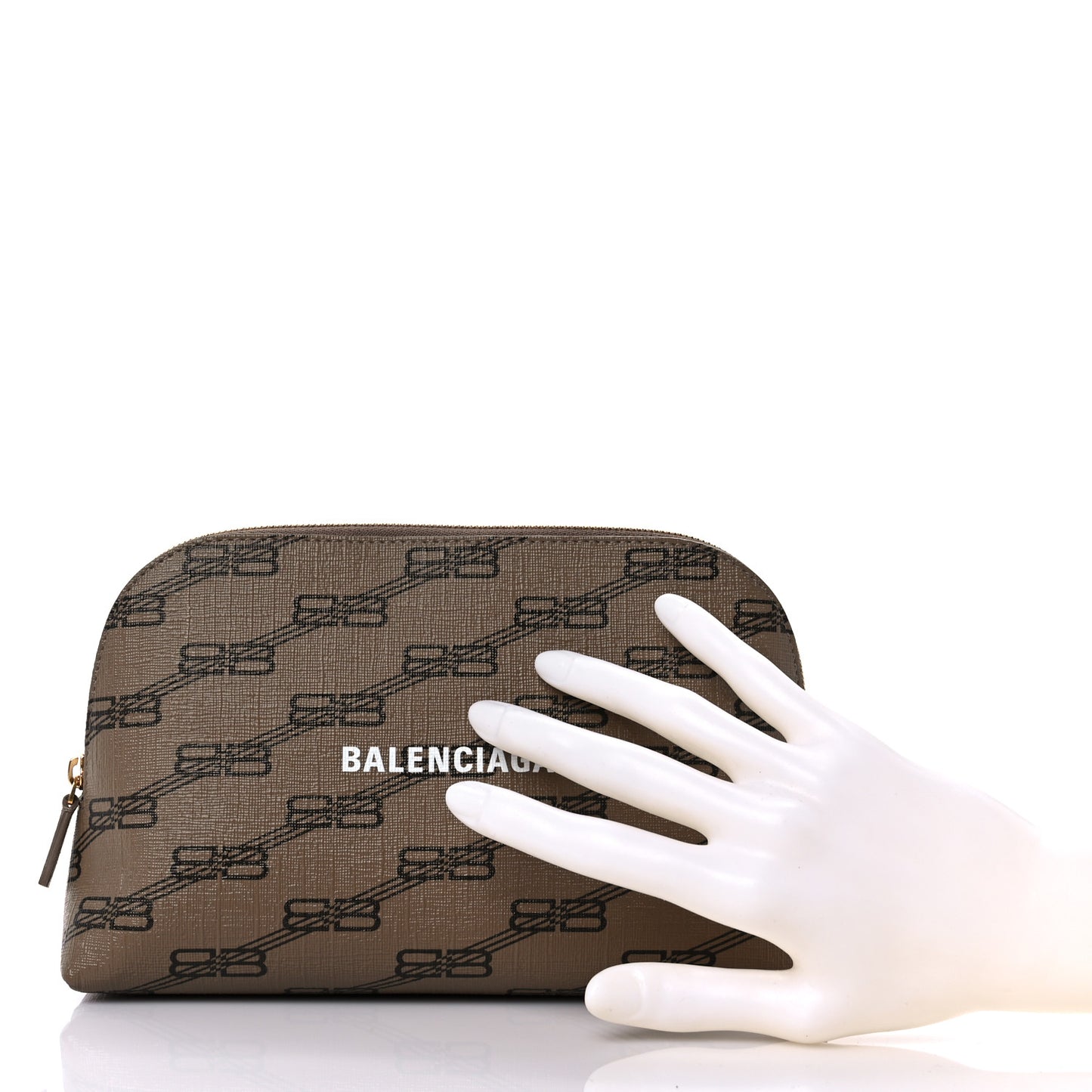 Coated Canvas BB Monogram Signature Toiletry Pouch Beige Brown