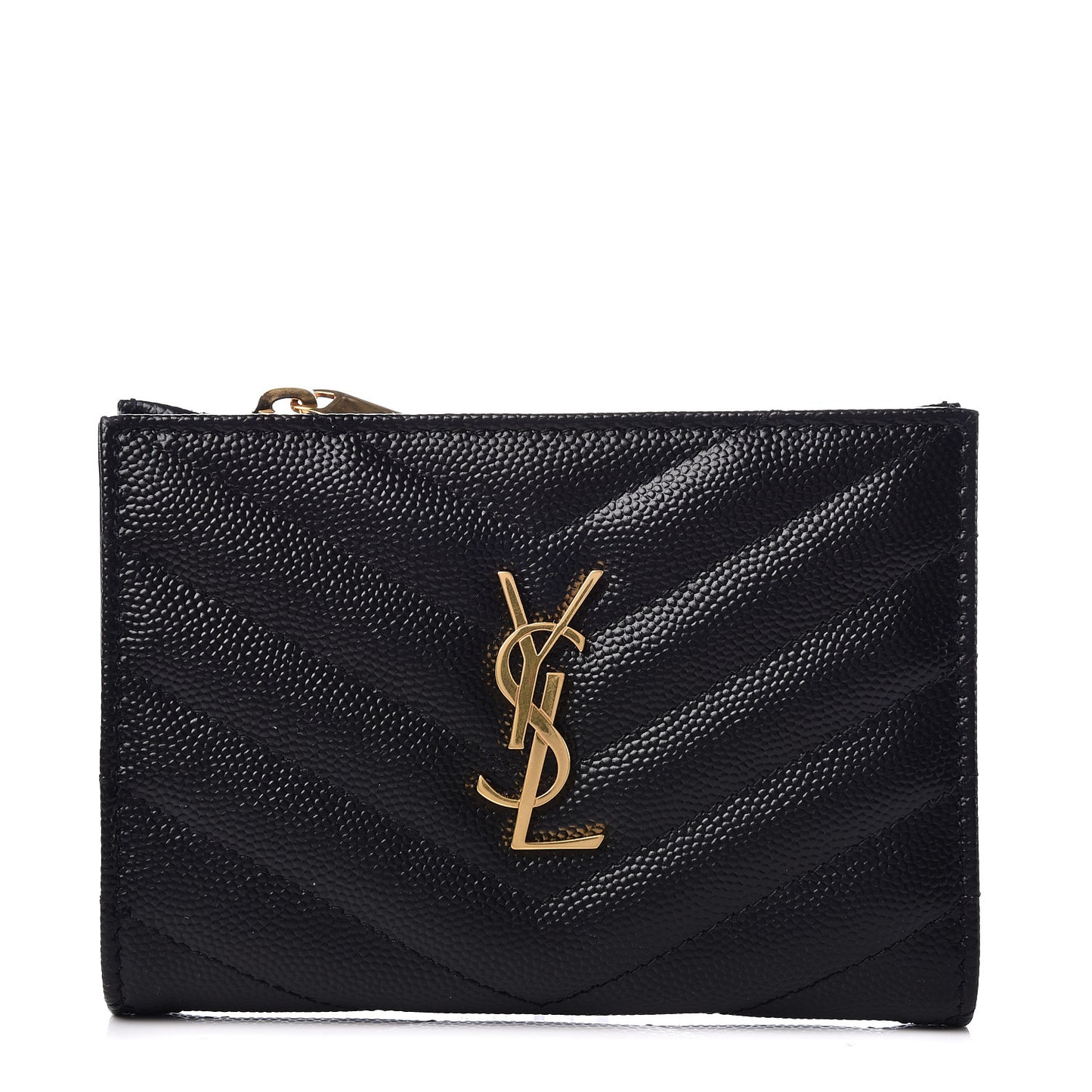 Grain De Poudre Matelasse Chevron Monogram Zipped Two-Part Wallet Black