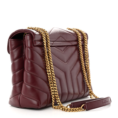 Saint Laurent Calfskin Y Quilted Monogram Small Loulou Chain Satchel Dark Legion Red 3 of 12