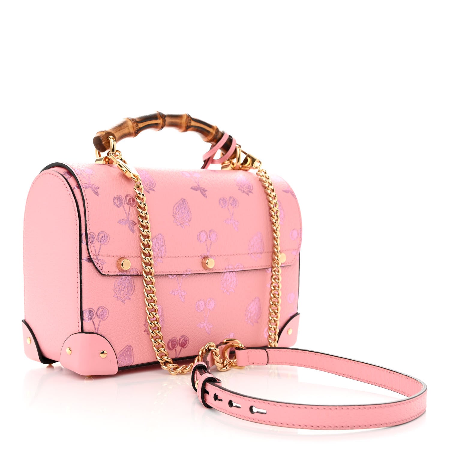 Gucci Textured Dollar Calfskin Berry Print Small Padlock Bamboo Shoulder Bag Pink Purple 3 of 11