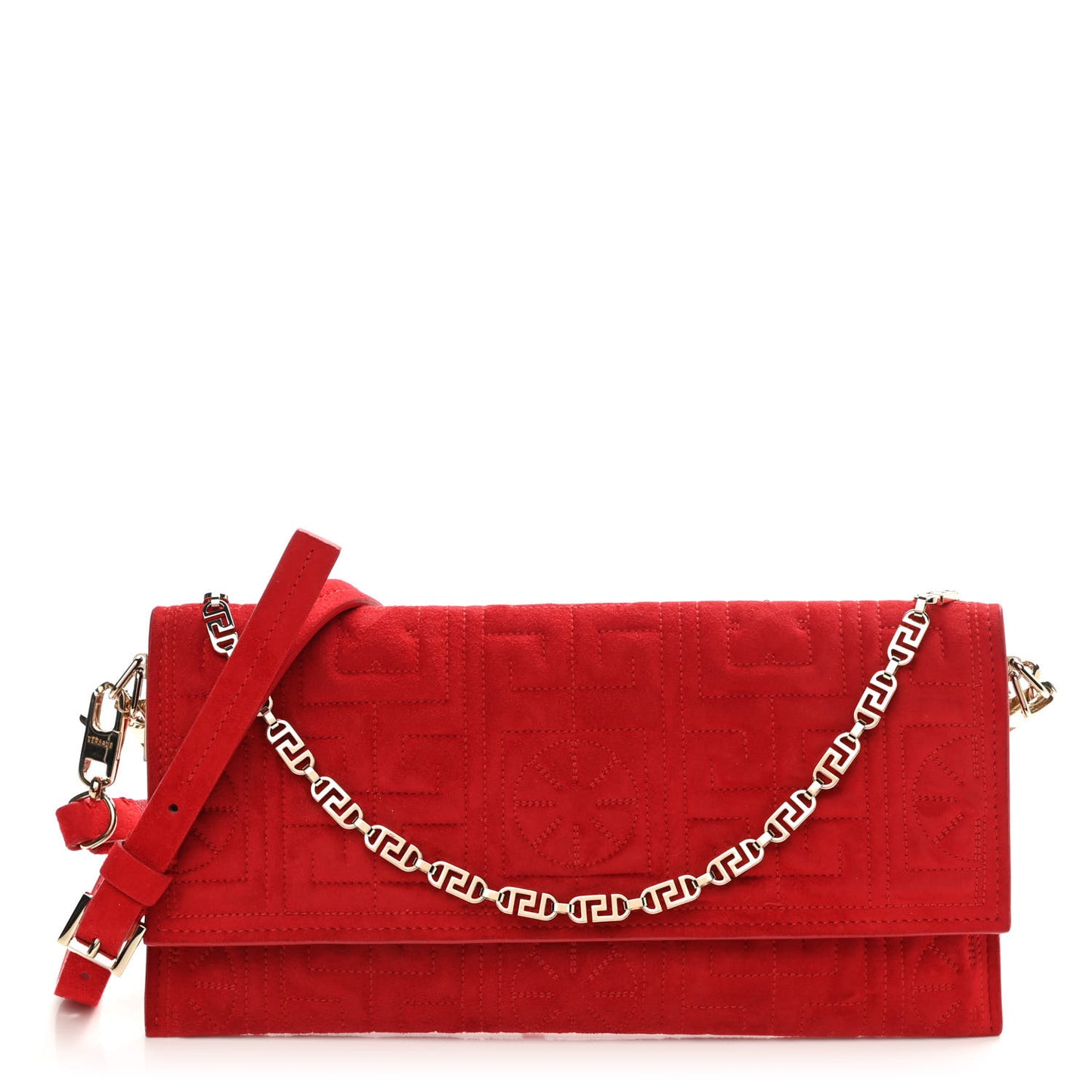 Suede Quilted The Greek Crossbody Clutch Red