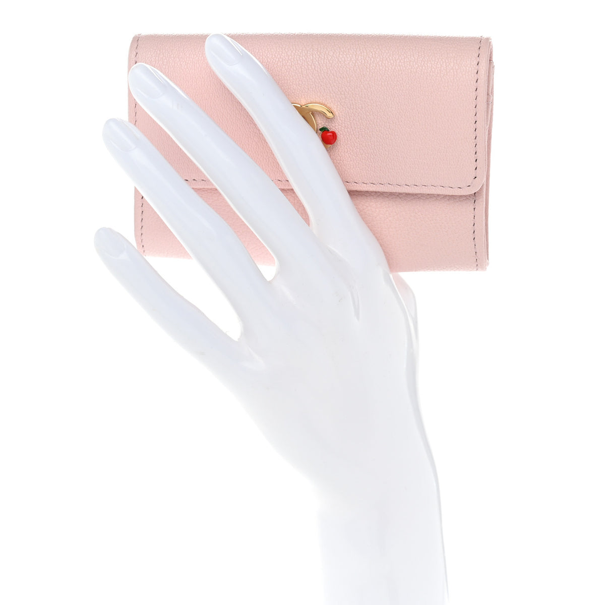 Grained Goatskin CC Apple Flap Card Holder Light Pink