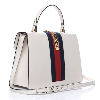 Gucci Calfskin Embroidered Medium Sylvie Top Handle Bag White 3 of 12