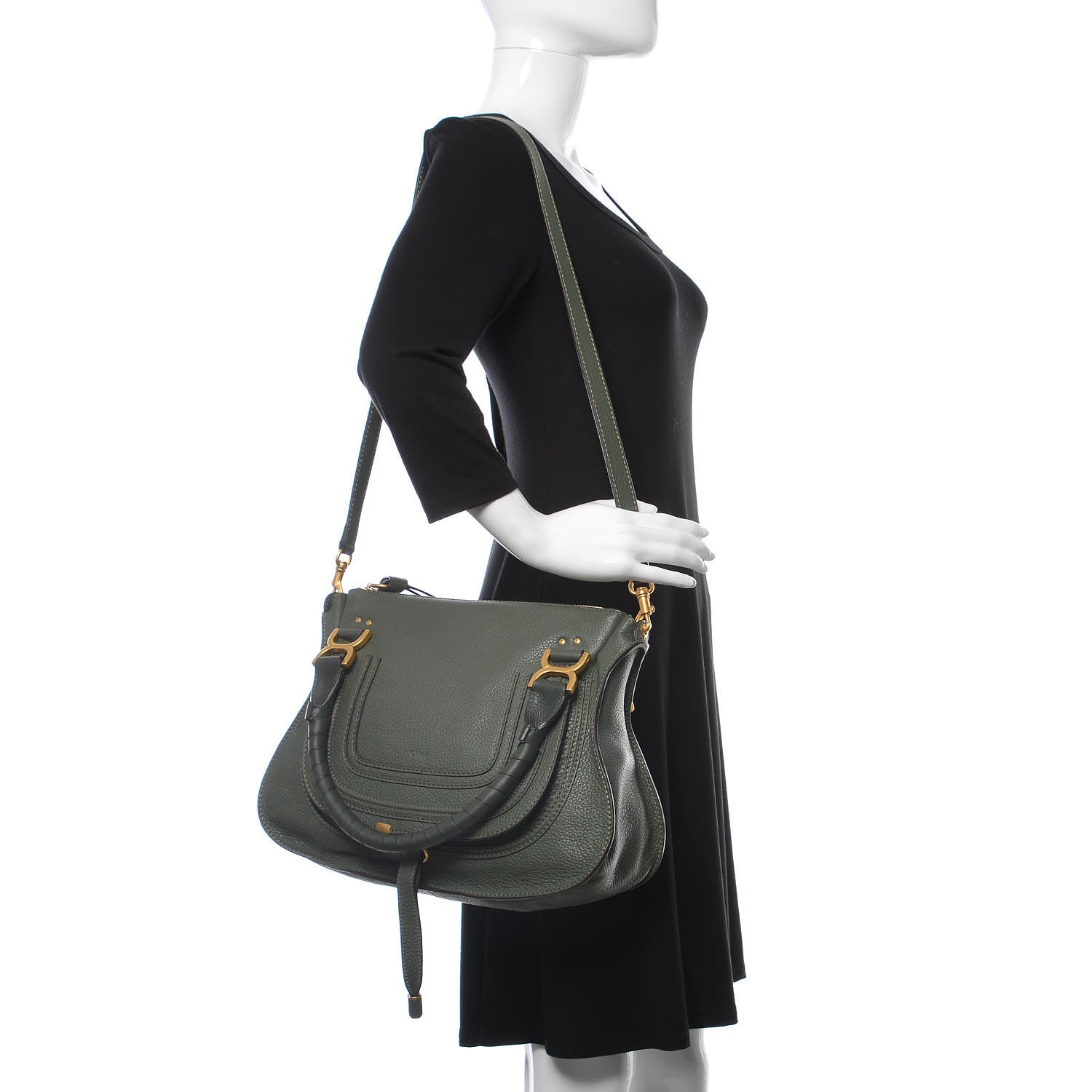 Chloe Calfskin Medium Marcie Satchel Midnight Green 2 of 11
