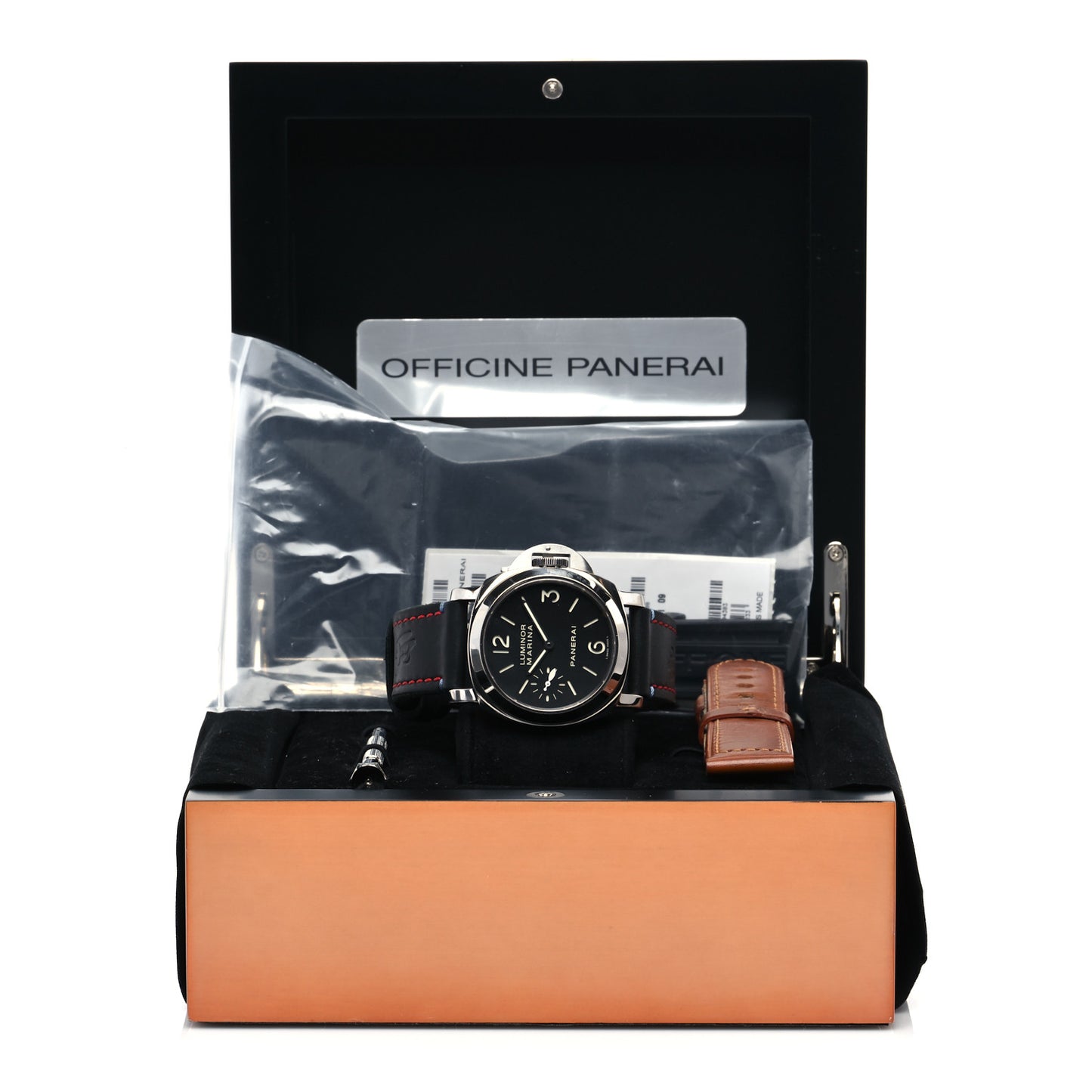 Stainless Steel Calfskin 44mm Luminor Marina Manual Winding Watch Black PAM00111