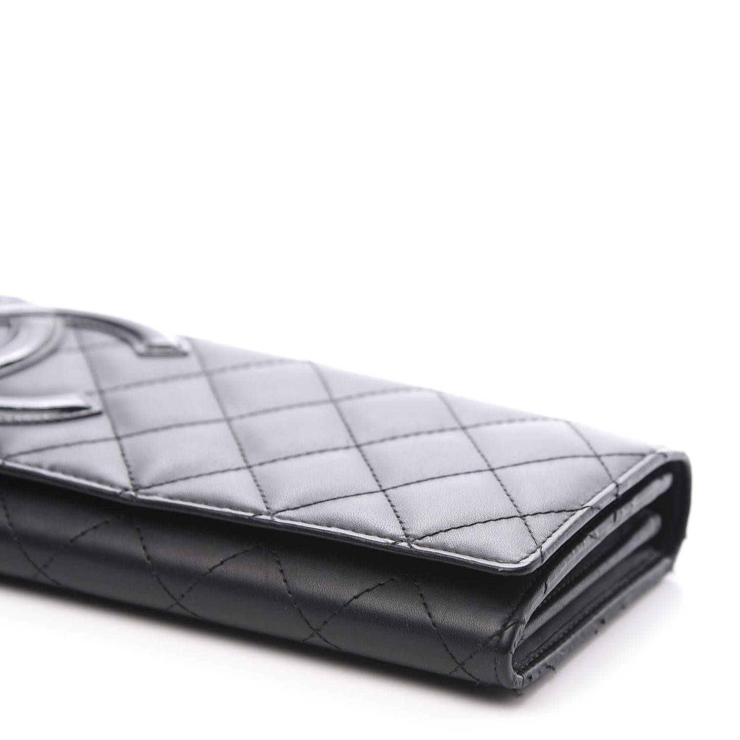 Calfskin Quilted Cambon Gusset Flap Wallet Black