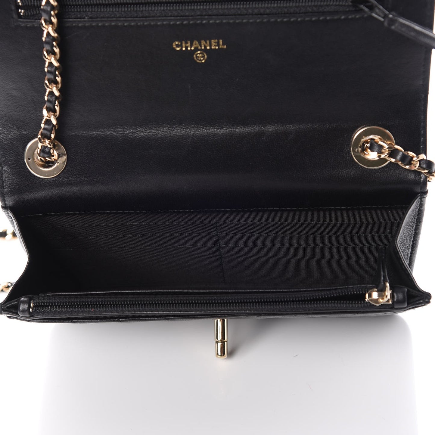 Lambskin Chevron Quilted Trendy CC Wallet On Chain WOC Black