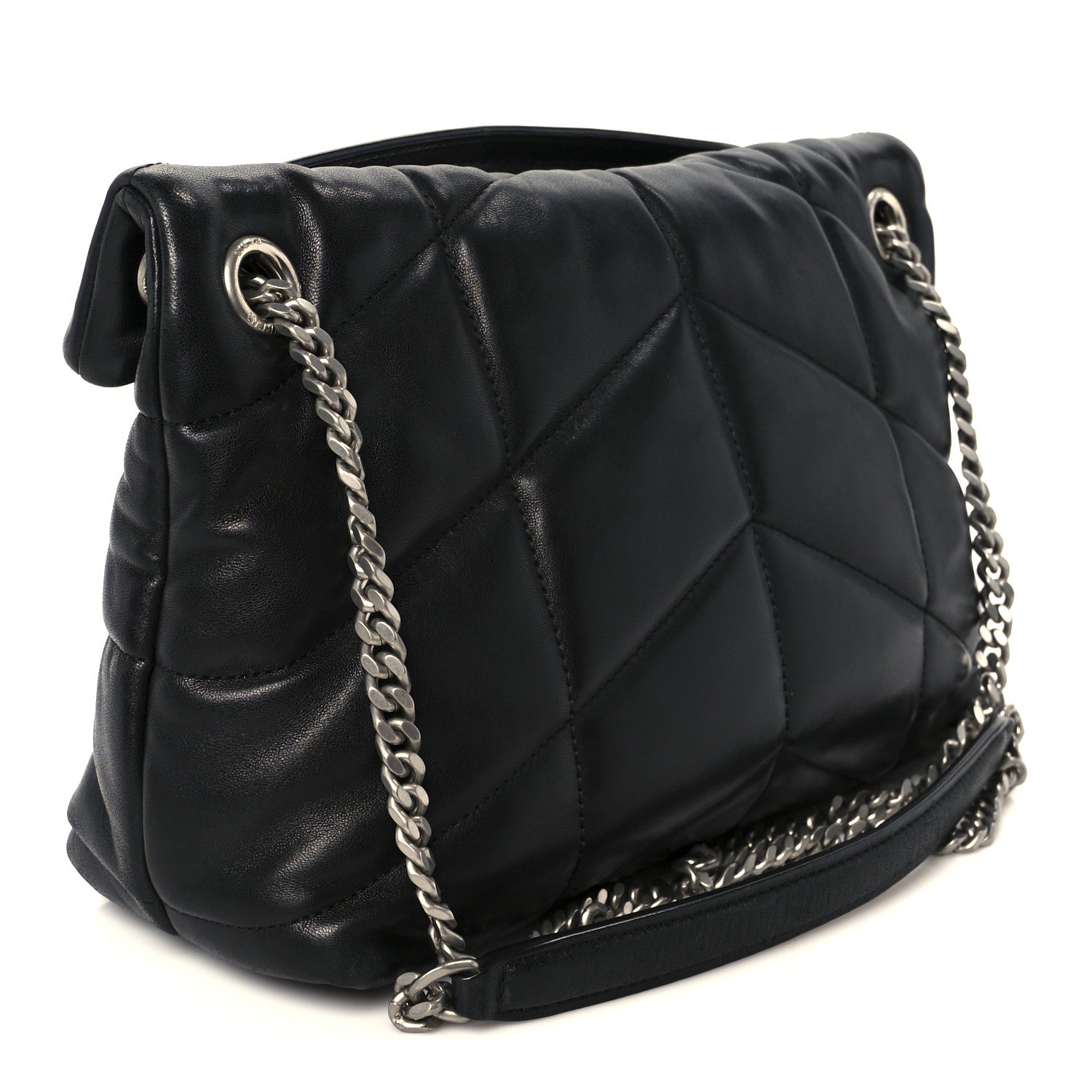 Saint Laurent Lambskin Quilted Small Loulou Puffer Monogram Chain Satchel Black 3 of 11