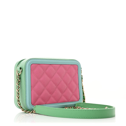 Chanel Caviar Quilted Filigree Vanity Clutch With Chain Pink Light Blue Green 3 of 11