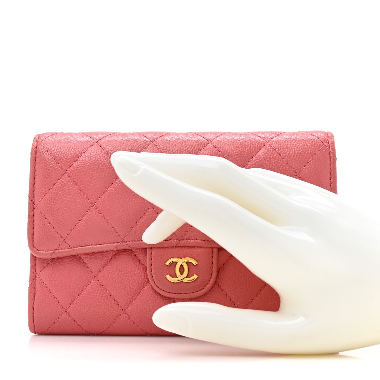 Caviar Quilted Medium Gusset Flap Wallet Pink