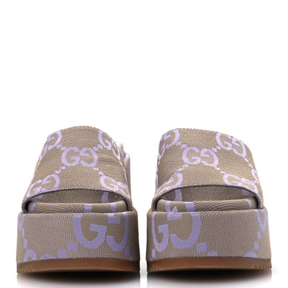 Gucci Monogram Jumbo GG Platform Slide Wedge Sandals 39 Beige Lapis 3 of 12